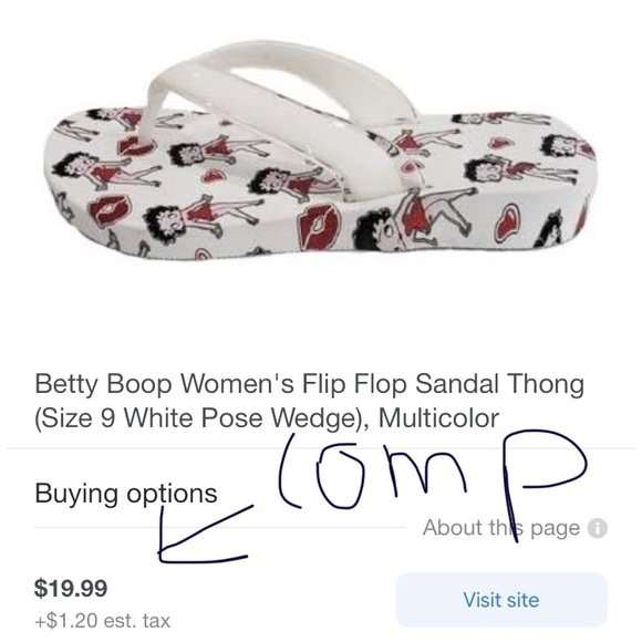 BETTY BOOP Flip Flops Black Red Peach Womens Size 6 - Picture 7 of 9